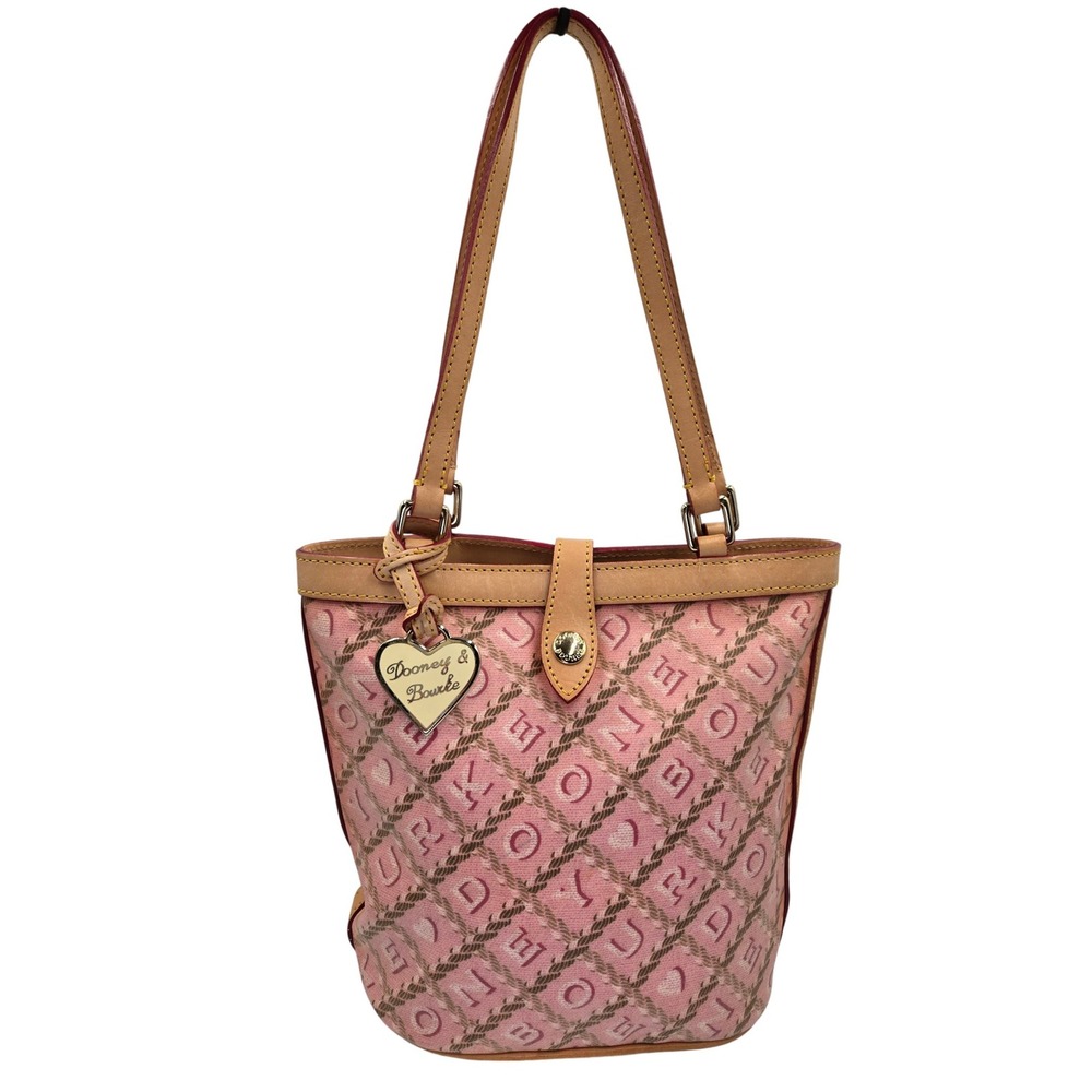 Dooney & Bourke Pink Signature Logo Heart Charm Bucket Bag